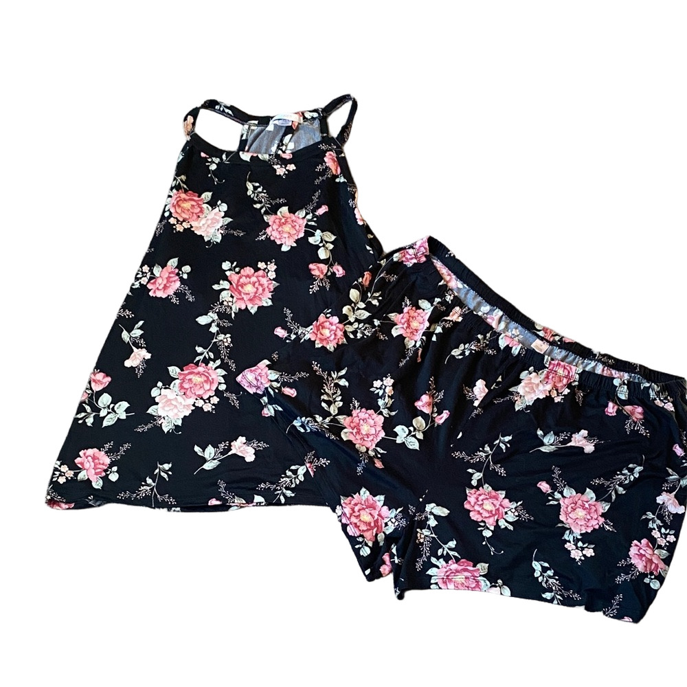 Flora by Flora Nikrooz Black Floral Sleepwear Set SIZE 1X